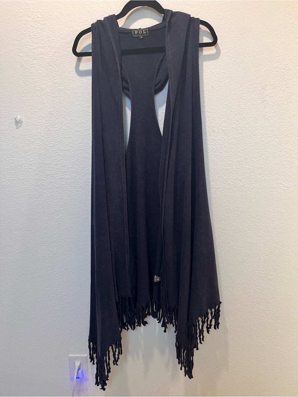 POL Navy Fringe Wrap Vest